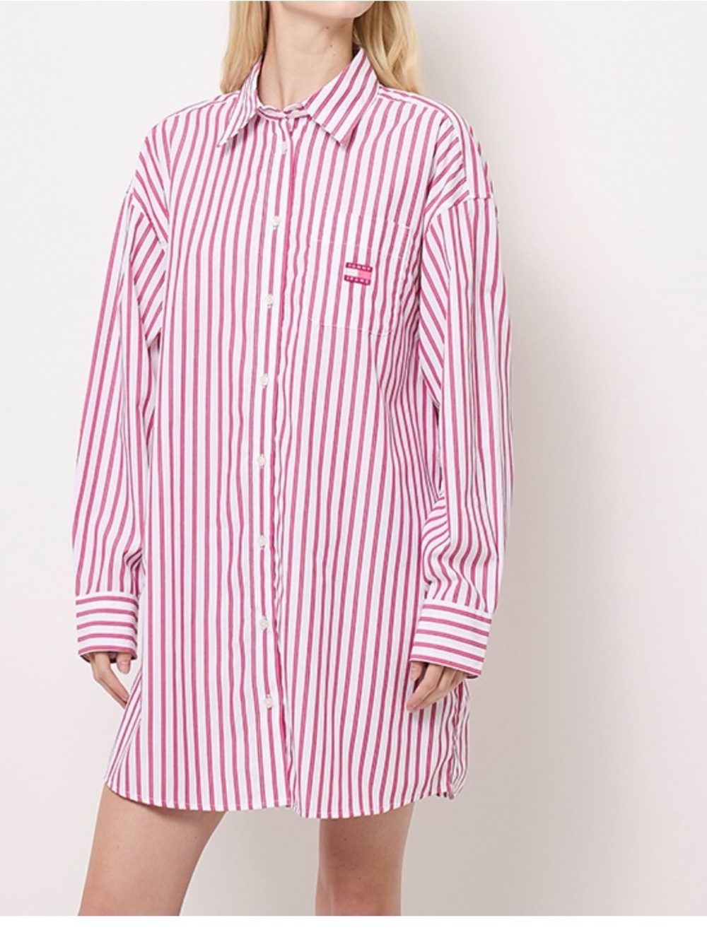 Tommy Hilfiger Pink & White Vertical Stripe Button-Up Shirt Dress